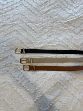 Classic Leather Belt Trio in Black, Beige, and Brown